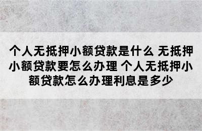 个人无抵押小额贷款是什么 无抵押小额贷款要怎么办理 个人无抵押小额贷款怎么办理利息是多少